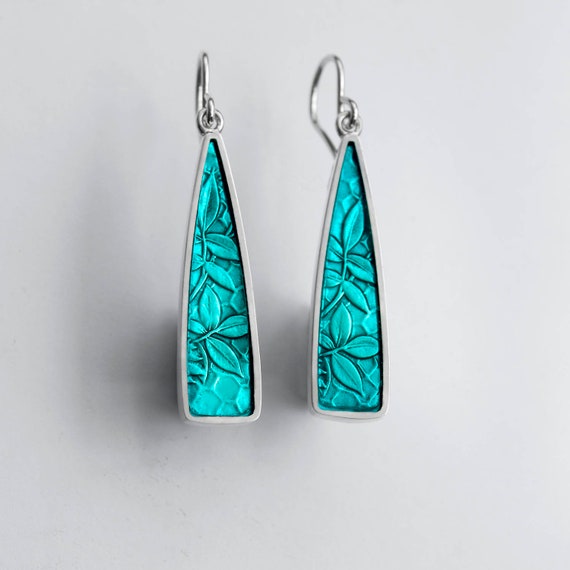 and resin enamel earrings PMC Ivy Woodrose sterling silver