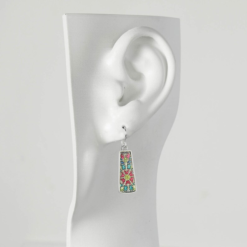 and resin enamel earrings PMC Ivy Woodrose sterling silver