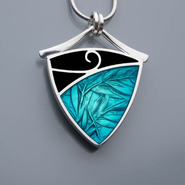 Ivy Woodrose  PMC, sterling and resin pendant