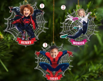Personalized Spiderman Christmas Ornament, Custom Kid Spidey, Birthday Boy Gift