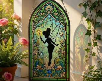 Tinker Bell Acrylic Suncatcher, Fairy Garden Window Hanging, Floral Pavilion Decor
