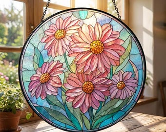 Personalized Birth Month Flower Stained Glass Suncatcher, Gift For Besties/Mom, Garden Decor