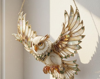 White Owl Suncatcher Hanging, Flying Animal Window Hanging, Bird Lover Gift