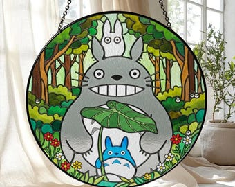 Anime Lover Hobby Stained Glass Acrylic Suncatcher, Ghibli Fan Suncatcher, Totoro