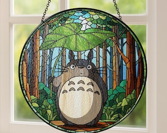 Anime Lover Hobby Stained Glass Acrylic Suncatcher, Ghibli Fan Suncatcher, Totoro