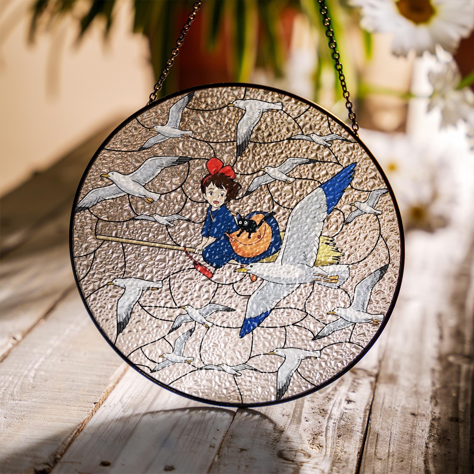 Kiki's Delivery Service Suncatcher, Ghibli Inspired, Jiji Cat