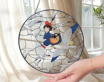 Kiki's Delivery Service Suncatcher, Ghibli Inspired, Jiji Cat Witch Broom Home Decor