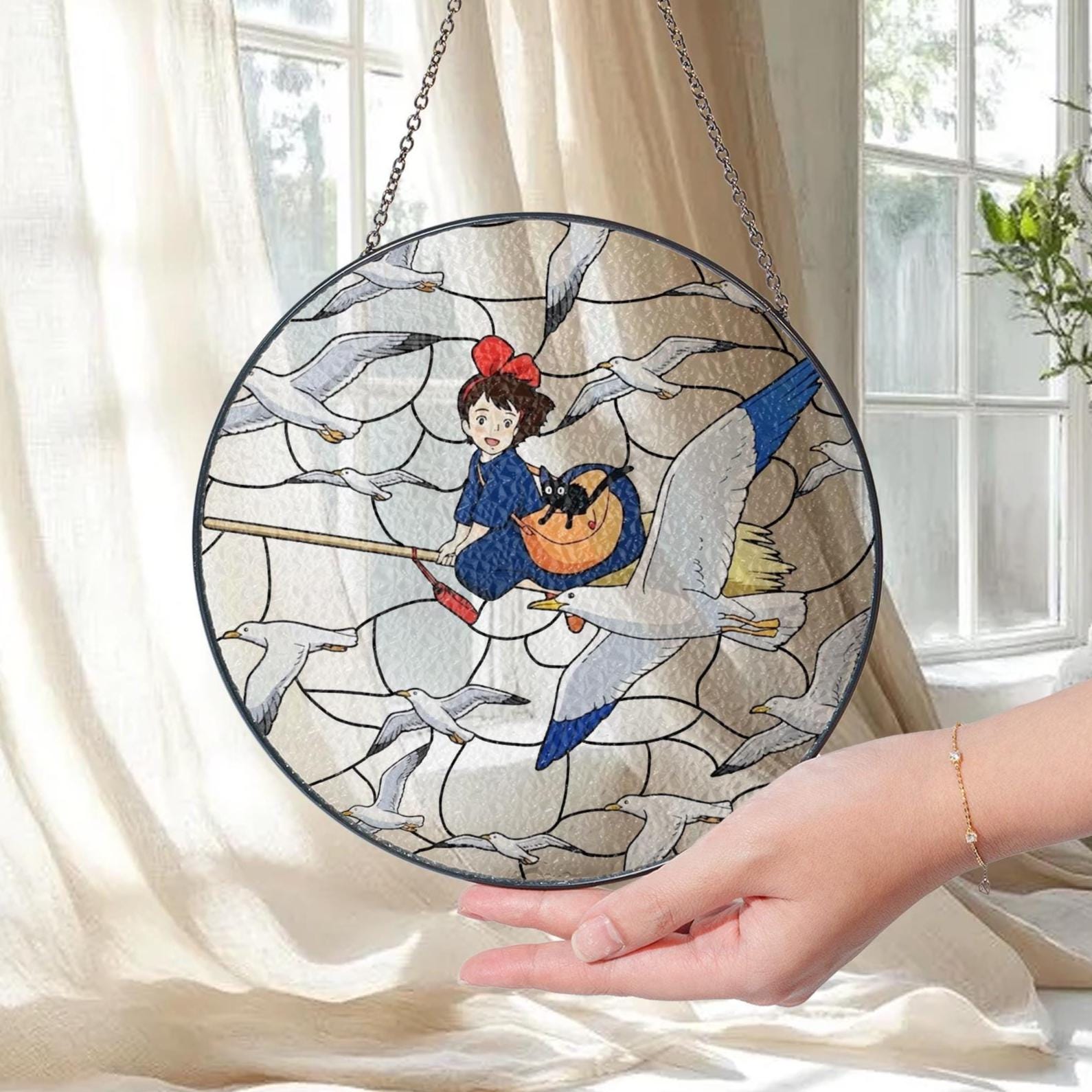 Kiki's Delivery Service Suncatcher, Ghibli Inspired, Jiji Cat