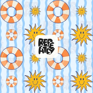 Retro Pool Floats Summer Seamless PNG Pattern Digital Download Sunshine Sublimation Design