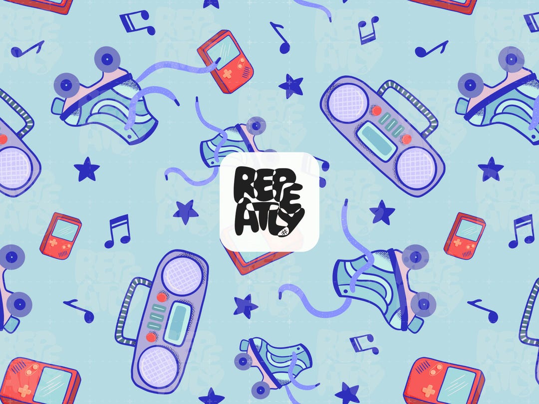 90s Seamless Pattern PNG Retro Roller Skates Boombox Game Console ...