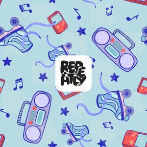 90s Seamless Pattern PNG Retro Roller Skates Boombox Game Console Digital Paper for Sublimation Fabric and Crafts