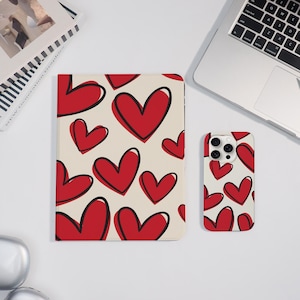 Cute Red Love Heart Case Cover For iPad&iPhone iPad Air 7/6/5, iPad Pro 2024-11"13", iPad Mini 7/6 iPad 10/9th, iPhone 16/15/14 ProMax Cover