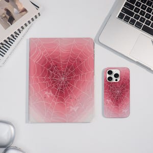 Hoesje met kleurverloop rood hart voor iPad Air 7/6 iPad Pro 2024-11"13" iPad Mini 7/6 iPad 10/9e, spinnenweb iPhone 16/15/14 Pro Max Plus hoes