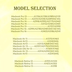 Puede incluir: Una lista de modelos de port&aacute;tiles Apple Macbook con sus n&uacute;meros de modelo correspondientes. La lista incluye los modelos Macbook Pro, Macbook Air y Macbook Retina.