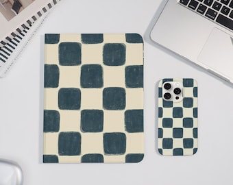Funda a cuadros azules (2025) para iPad y iPhone, iPad Air 7/6, iPad Pro 2024 de 11" y 13", iPad Mini 7/6, iPad 10/9, iPhone 16/15 Pro Max.