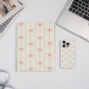Cute Pink Bow Case Cover For iPad&iPhone iPad Air 7/6/5 iPad Pro 2024-11"13" iPad Mini 7/6 iPad 10/9th, Stripes iPhone 16/15/14 ProMax Cover