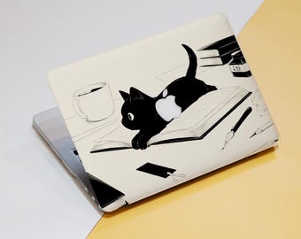 Funda para MacBook con diseño de gato, funda para MacBook Air 13 con diseño de gato perezoso, funda para MacBook Pro 15 con diseño de gato de dibujos animados, funda rígida para MacBook 12 con tinta, funda para MacBook 14, funda para MacBook 16