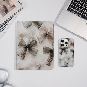 Aesthetic Silk Bow Case Cover For iPad&iPhone iPad Air 7/6 iPad Pro 2024-11"13" iPad Mini 7/6 iPad 10/9th, Pink iPhone 16/15/14 ProMax Cover