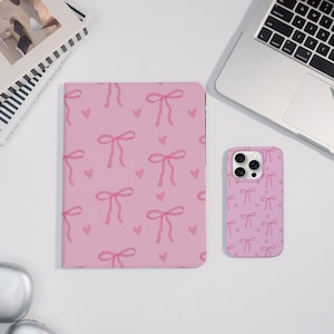 Cute Pink Bow Case Cover For iPad&iPhone iPad Air 7/6 iPad Pro 2024-11"13" iPad Mini 7/6 iPad 10/9th Pink iPhone 16/15/14 ProMax Plus Cover