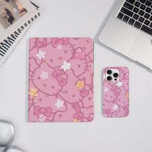 Cute Pink Kitty-hoesje voor iPad en iPhone iPad Air 7/6 iPad Pro 2024-11"13" iPad Mini 7/6 iPad 11/10/9th, Pink Star iPhone 16/15/14 Pro Max Cover