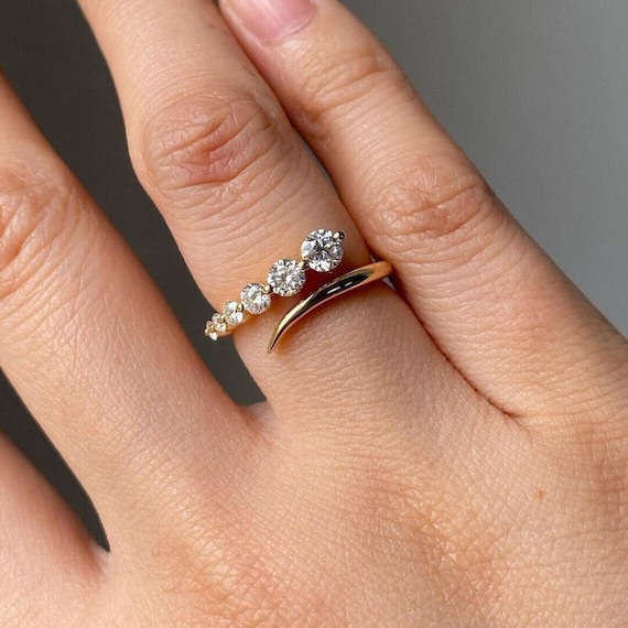 14K Solid Gold Proposal Band, Round Cut Moissanite Engagement Ring