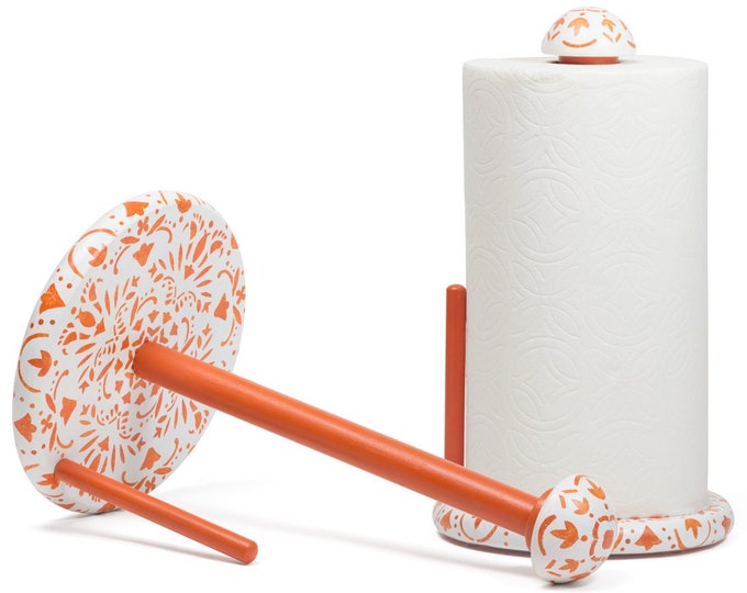 Hand Painted Paper Towel Holder Vintage Standing Orange Etsy