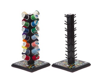 Hand Painted Wood 28 Spool Thread Holder: Sewing Room Decor