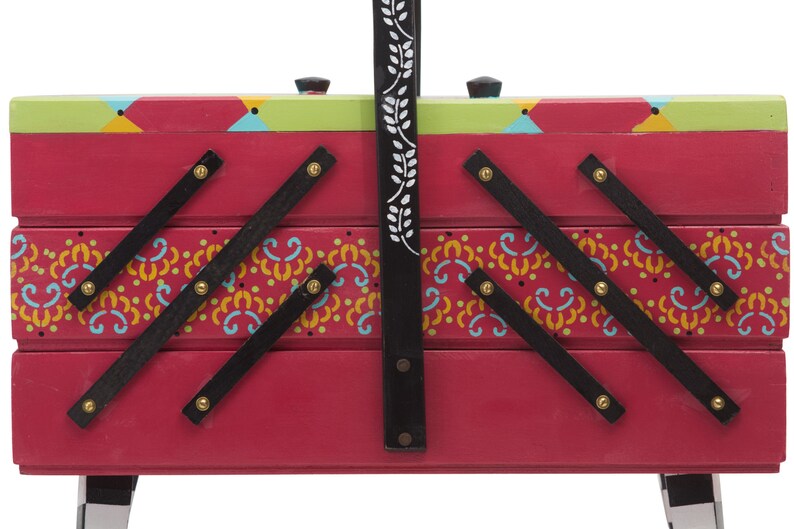 Vintage Wood Sewing Box Organizer Hand Painted Colorful Etsy