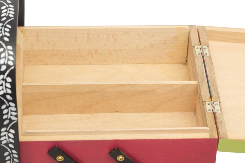Vintage Wood Sewing Box Organizer Hand Painted Colorful Etsy