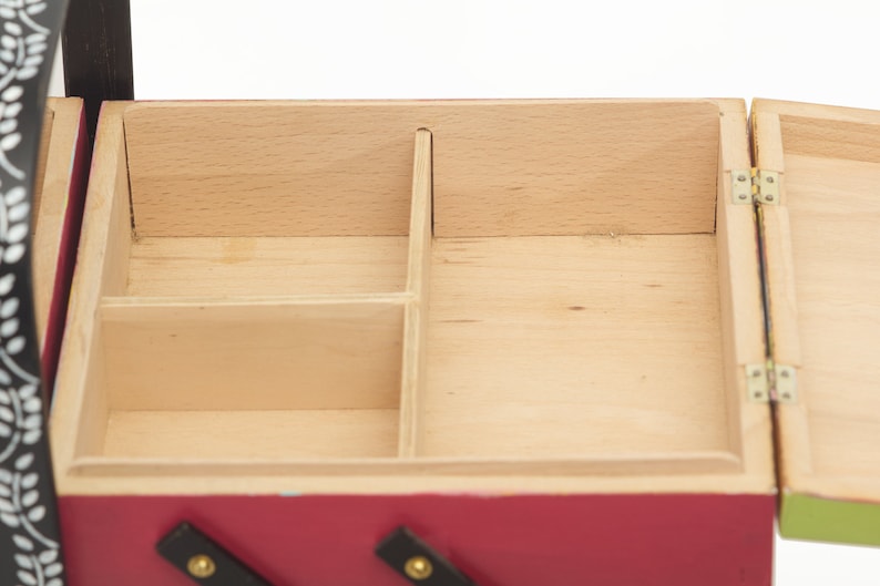 Vintage Wood Sewing Box Organizer Hand Painted Colorful Etsy
