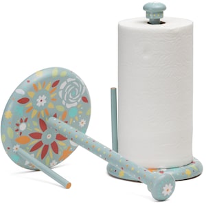 Hand Painted Floral Paper Towel Holder: Seafoam Blue Vintage Kitchen Decor