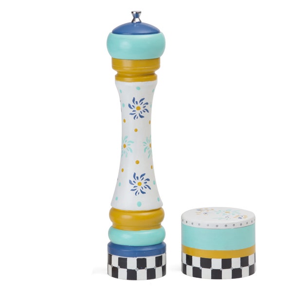 Hand Painted Mr. Dudley Pepper Mill & Salt Box Set: Floral Design