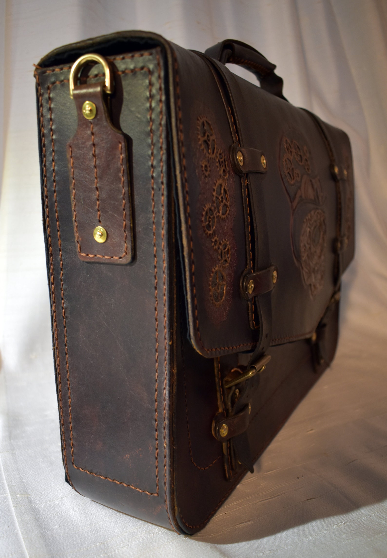 Handmade Leather Steampunk Messenger Bag Skull and Gears Etsy