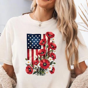 Floral American Flag Shirt: Comfort Colors 4th of July Tee