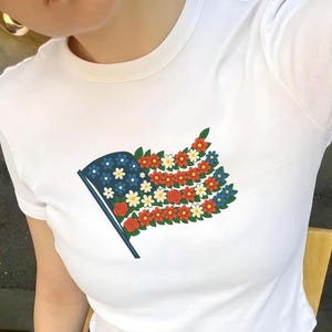 USA Coquette Flag Baby Tee, Distressed 4th of July Crop Top, Flag USA BabyTee, Y2k Usa Flag Tee, Usa shirt, 4th of july flag Shirt, Merica