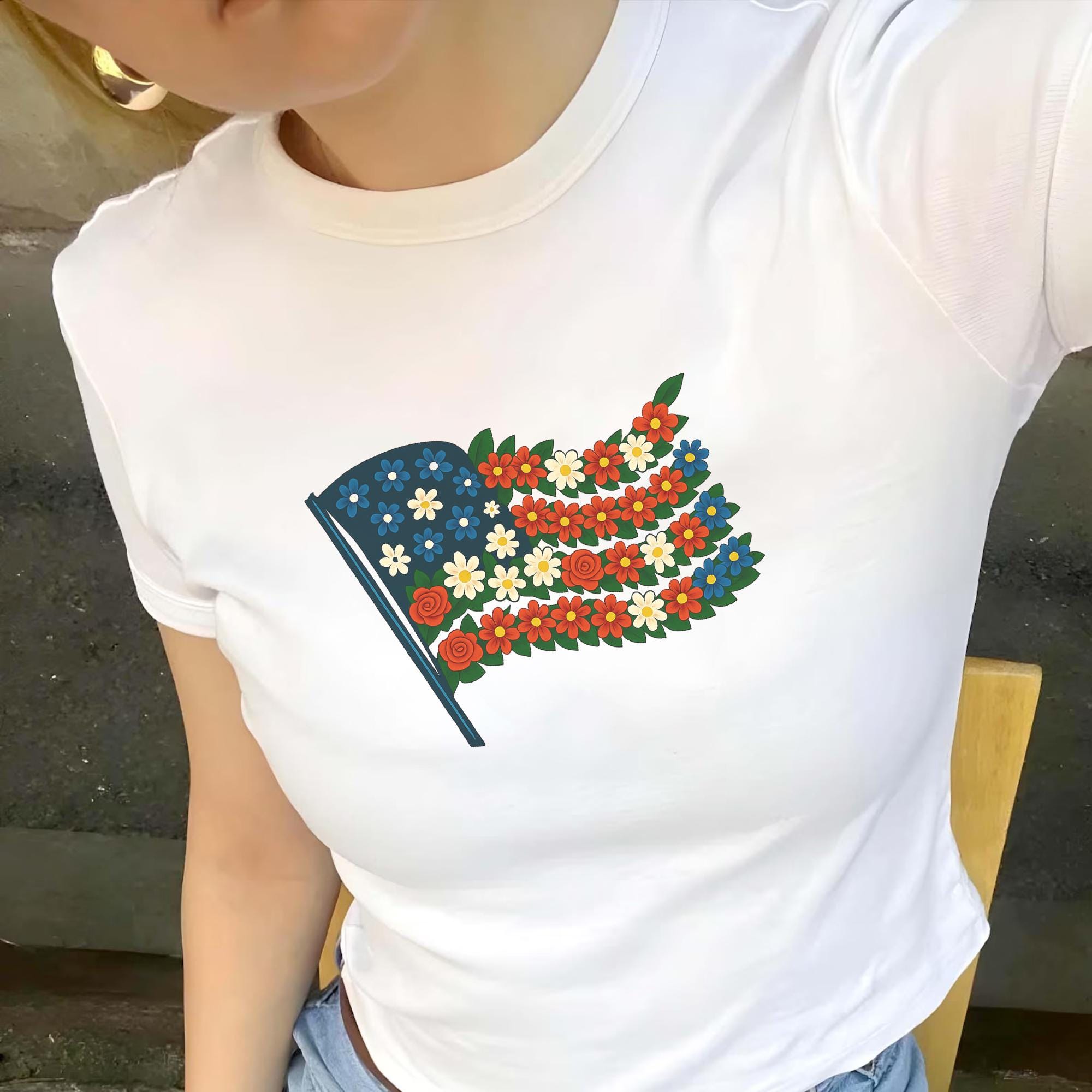 Women's 4th Of July Crop Top - American Flag Print, "We The People" Tee, Patriotic Independence Day Shirt
