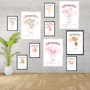 Welcome Baby Girl. Willkommensschild Baby Mädchen zur Geburt mit Geburtsdaten personalisiert, perfekt als Geschenk