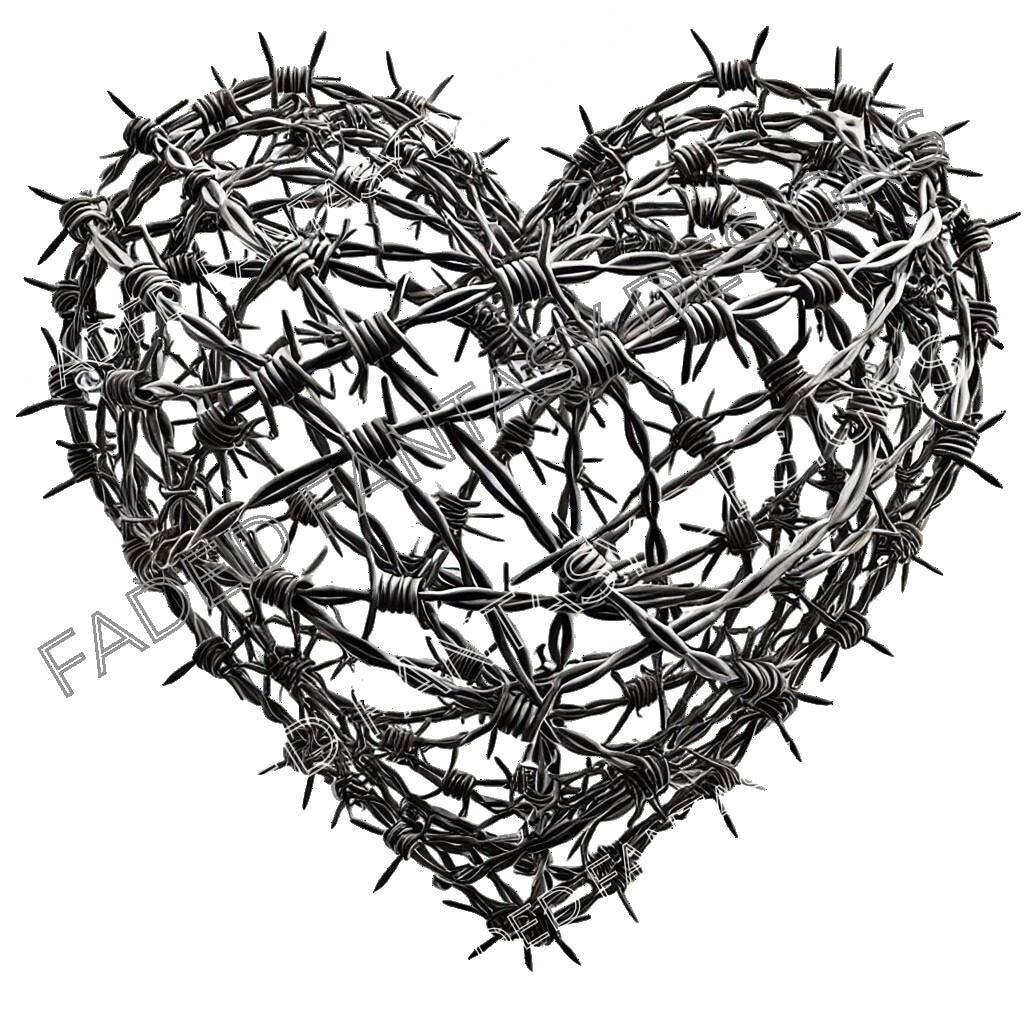 Barbed Wire Heart - 3D Illusion on Transparent Background