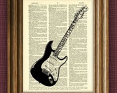 Fender Stratocaster Guitar illustration beautifully upcycled dictionary page book art print