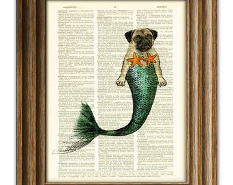 Miranda Merpug the Mermaid Pug searches the seas for the foodz dictionary page dog book art print …