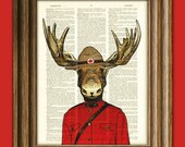 Royal Canadian Mounted Moose Mountie Police Moose illustration beautifully upcycled dictionary page book art print