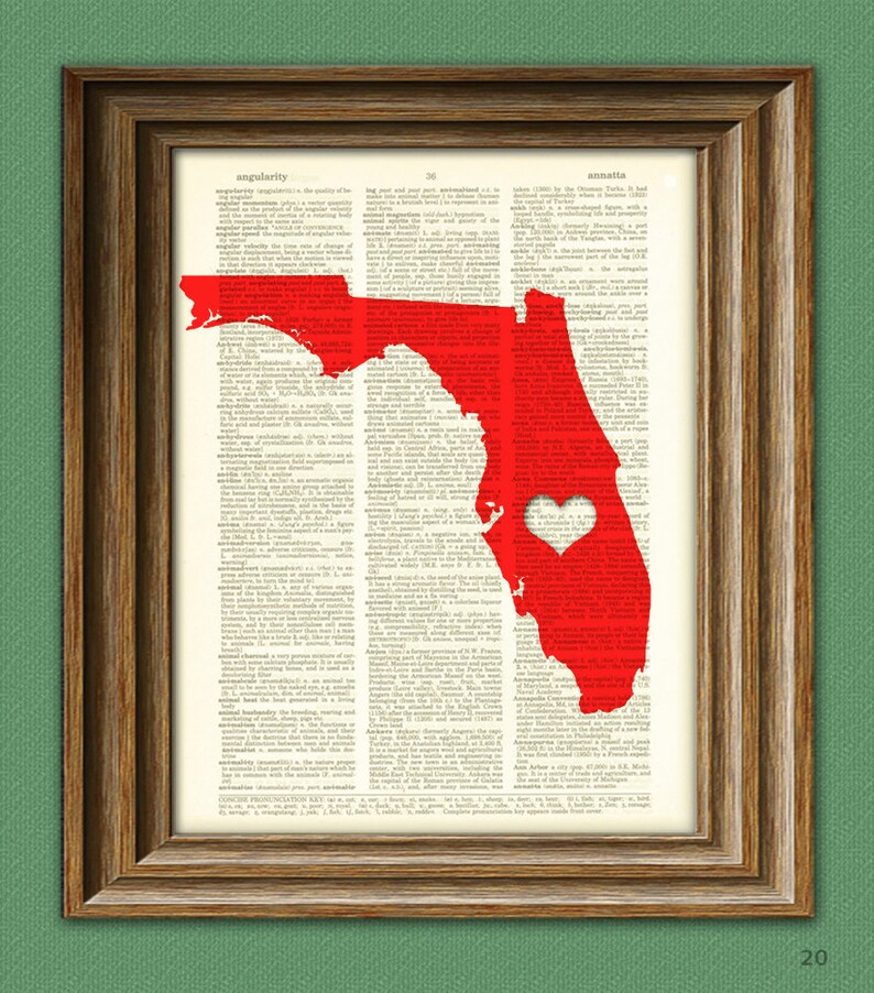 My Heart is in Florida State Map Awesome Upcycled Vintage  Etsy