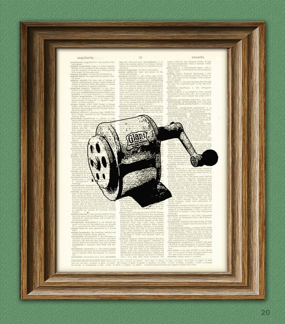 Antique PENCIL SHARPENER altered art dictionary page Etsy