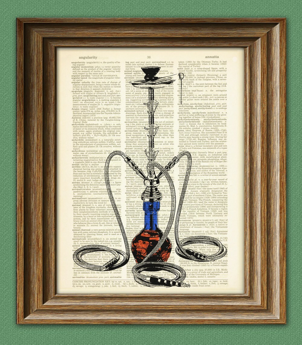 HOOKAH illustration beautifully upcycled dictionary page book Etsy