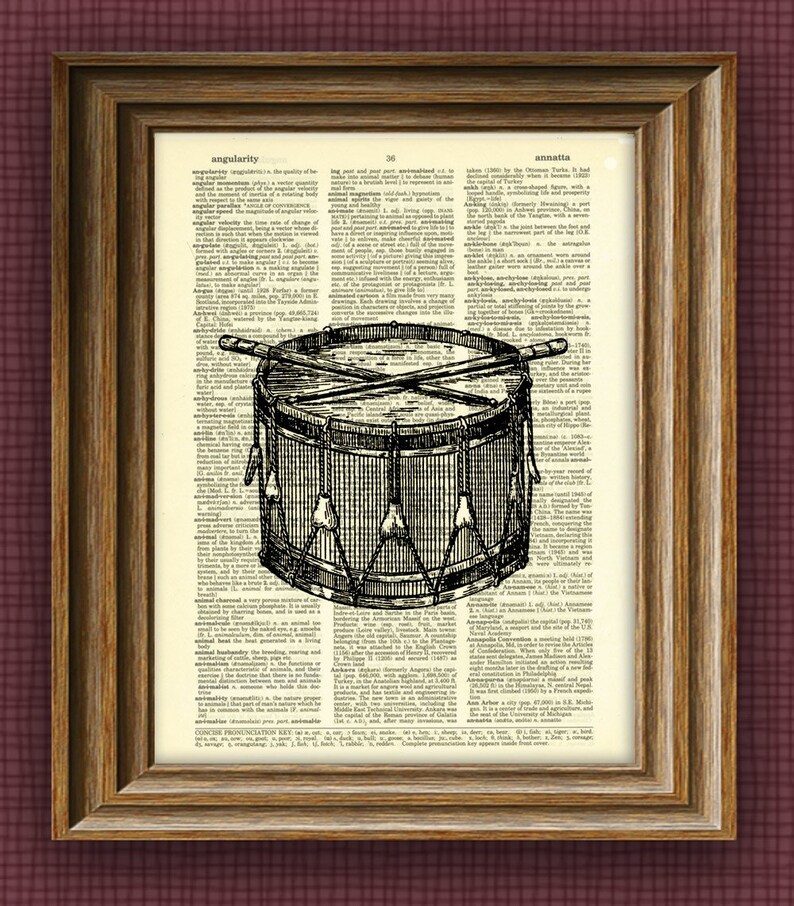 SNARE DRUM Art Print Awesome Upcycled Vintage Dictionary Page Etsy