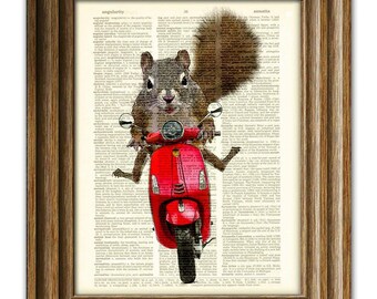 Scooter the Squirrel goes for a Moped ride Art Print dictionary page book art print