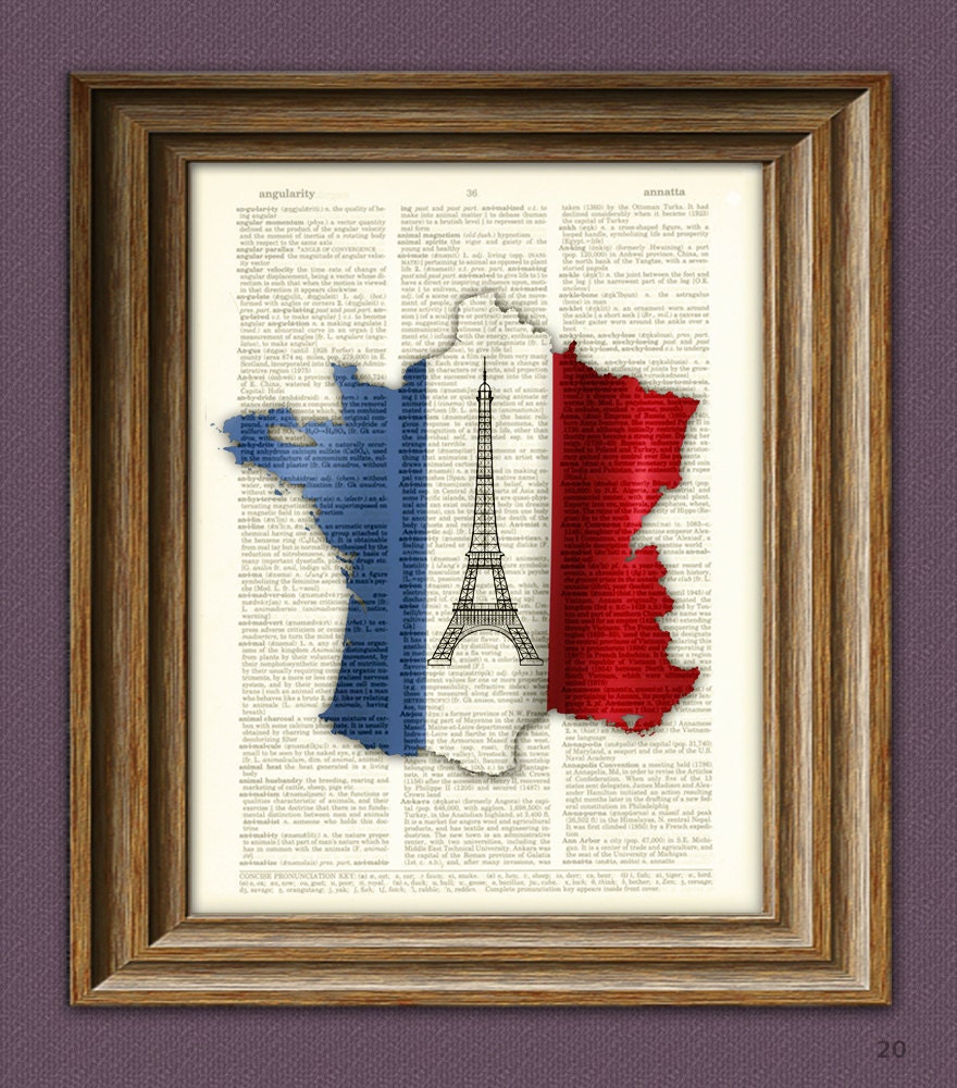FRANCE French flag silhouette map with Eiffel Tower ...