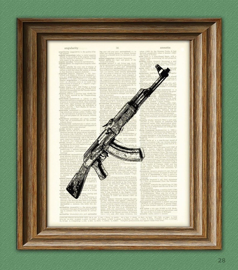 AK47 Machine Gun Print Over an Upcycled Vintage Dictionary Etsy