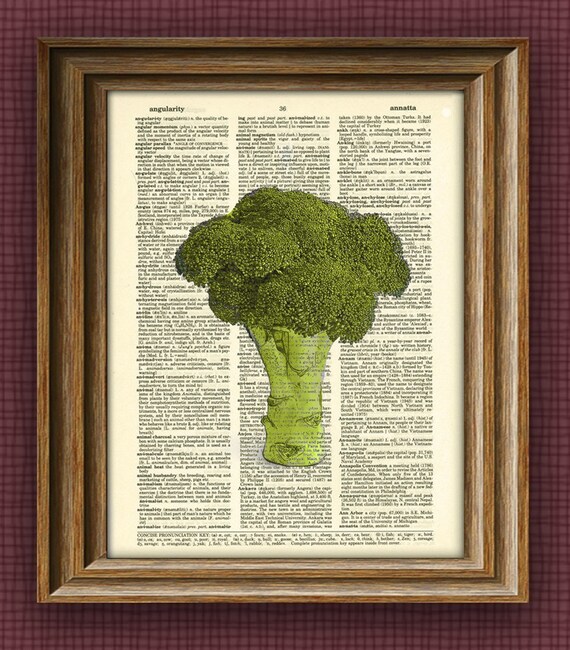 BROCCOLI beautifully upcycled dictionary page book art print Etsy