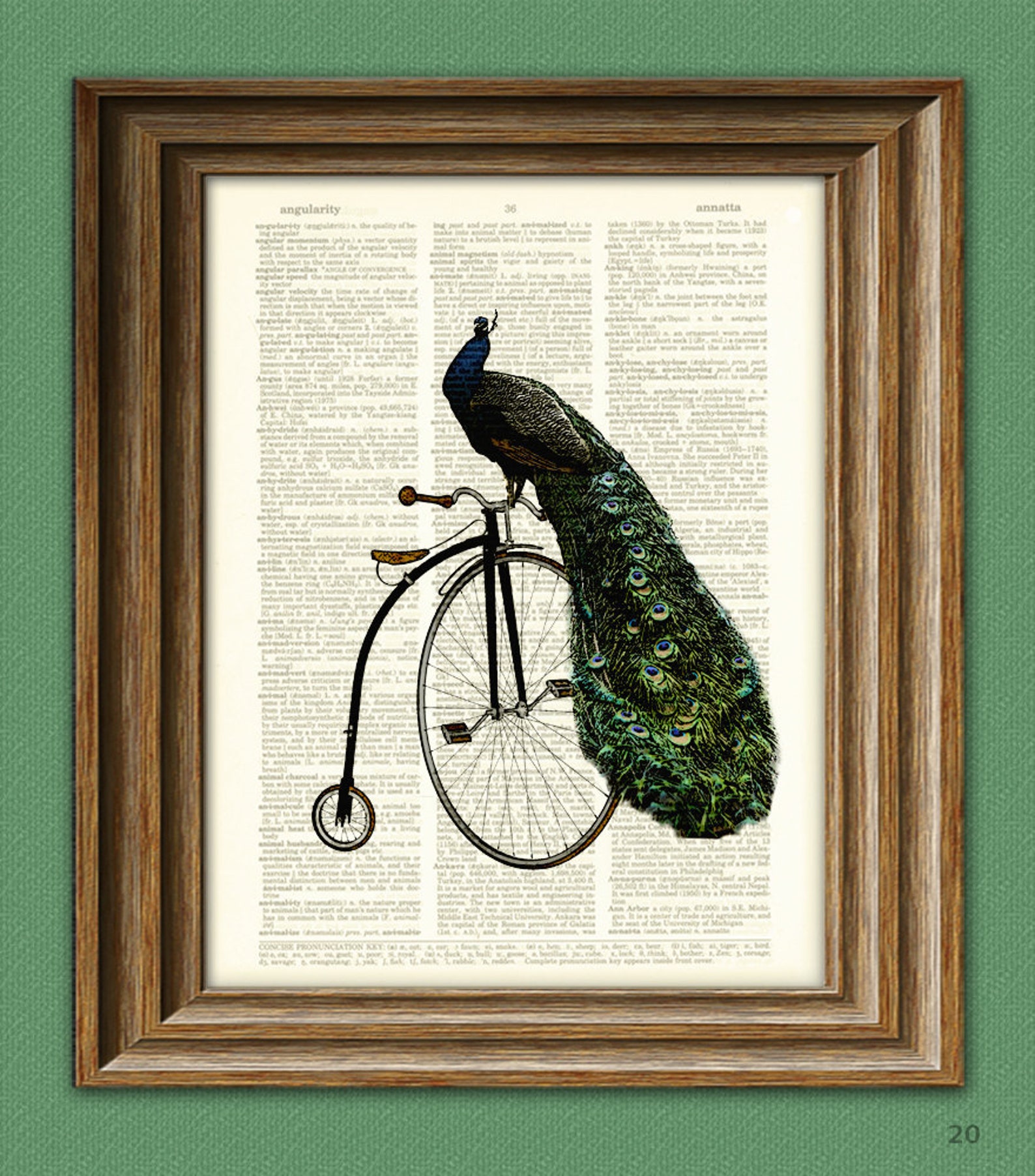 Peacock Bicycle Art Print PEACOCK on a Vintage PENNY FARTHING Etsy